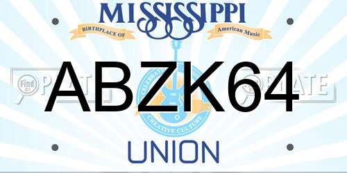 ABZK64 Mississippi License Plate