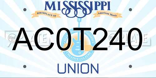 AC0T240 Mississippi License Plate