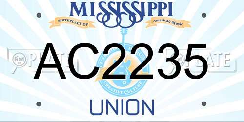 AC2235 Mississippi License Plate