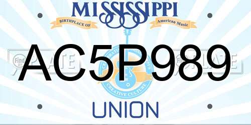 AC5P989 Mississippi License Plate