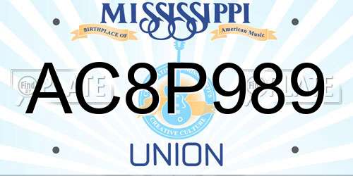 AC8P989 Mississippi License Plate