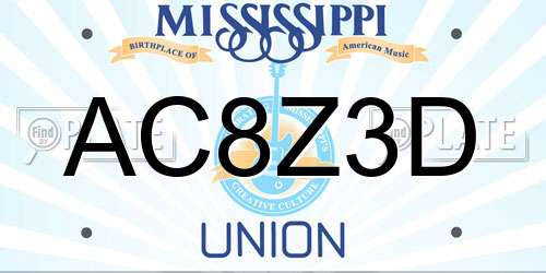 AC8Z3D Mississippi License Plate