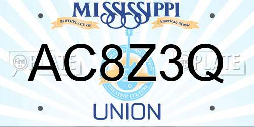 AC8Z3Q Mississippi License Plate