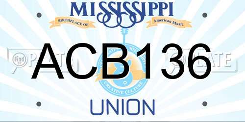 ACB136 Mississippi License Plate