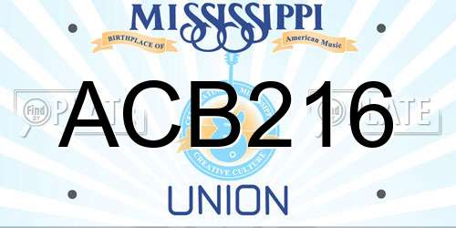 ACB216 Mississippi License Plate