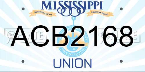 ACB2168 Mississippi License Plate