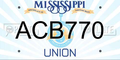 ACB770 Mississippi License Plate