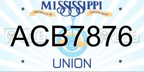 ACB7876 Mississippi License Plate