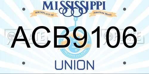 ACB9106 Mississippi License Plate