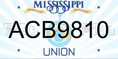 ACB9810 Mississippi License Plate