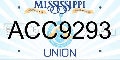 ACC9293 Mississippi License Plate