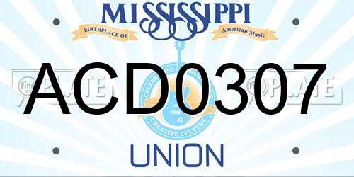 ACD0307 Mississippi License Plate