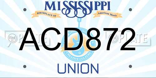 ACD872 Mississippi License Plate