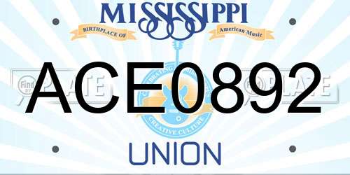 ACE0892 Mississippi License Plate