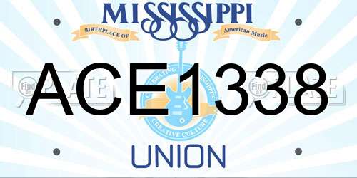 ACE1338 Mississippi License Plate