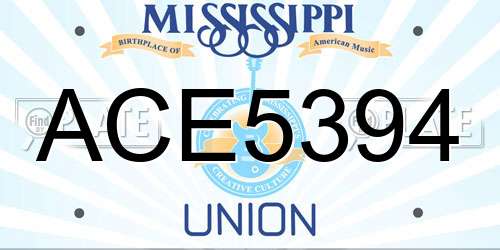 ACE5394 Mississippi License Plate