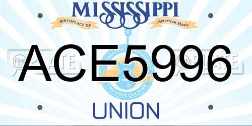 ACE5996 Mississippi License Plate