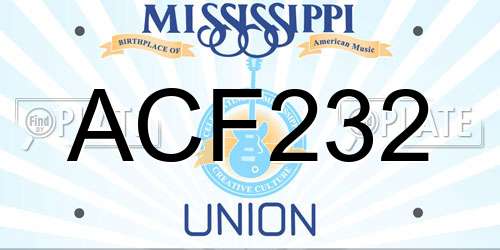 ACF232 Mississippi License Plate