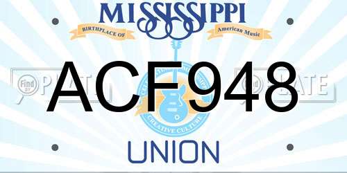 ACF948 Mississippi License Plate