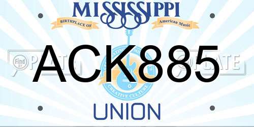 ACK885 Mississippi License Plate