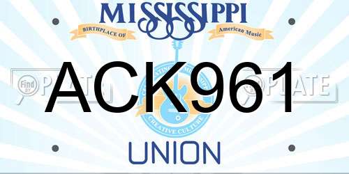 ACK961 Mississippi License Plate