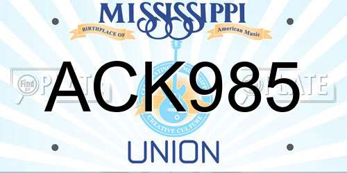 ACK985 Mississippi License Plate
