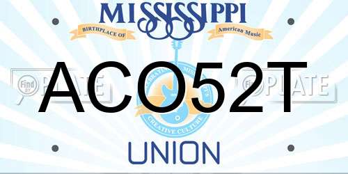 ACO52T Mississippi License Plate