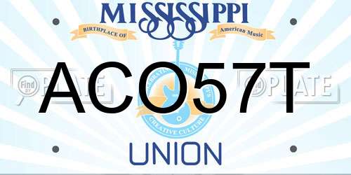 ACO57T Mississippi License Plate