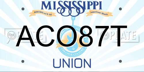 ACO87T Mississippi License Plate