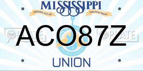 ACO87Z Mississippi License Plate