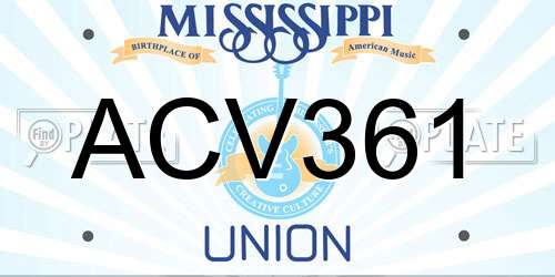 ACV361 Mississippi License Plate