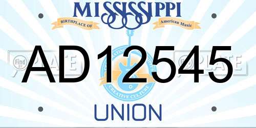 AD12545 Mississippi License Plate