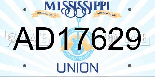 AD17629 Mississippi License Plate