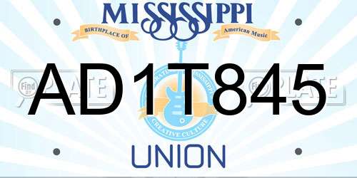 AD1T845 Mississippi License Plate
