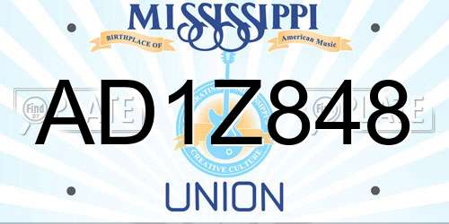 AD1Z848 Mississippi License Plate