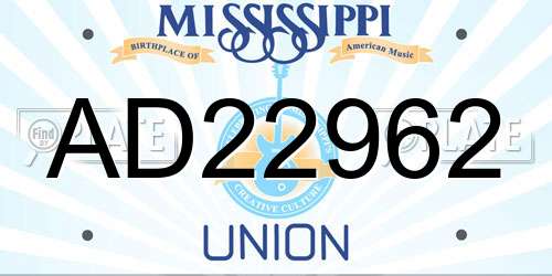 AD22962 Mississippi License Plate