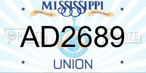 AD2689 Mississippi License Plate