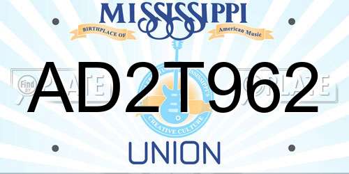 AD2T962 Mississippi License Plate