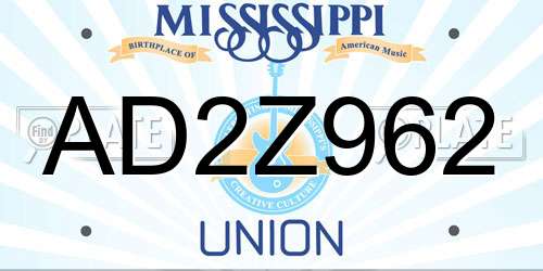 AD2Z962 Mississippi License Plate