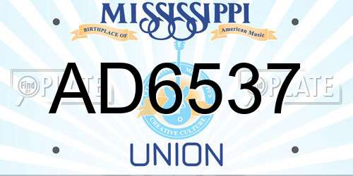 AD6537 Mississippi License Plate