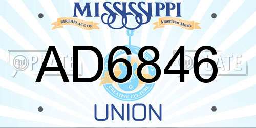 AD6846 Mississippi License Plate