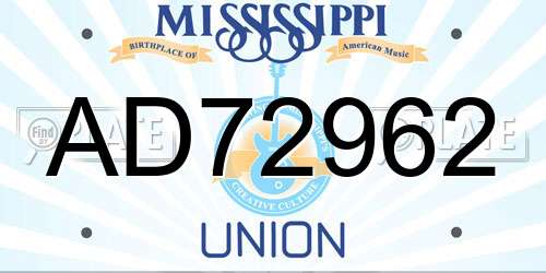 AD72962 Mississippi License Plate