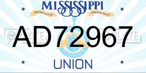 AD72967 Mississippi License Plate