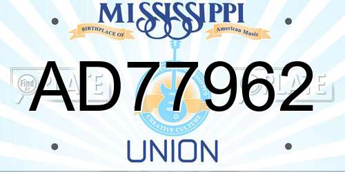 AD77962 Mississippi License Plate