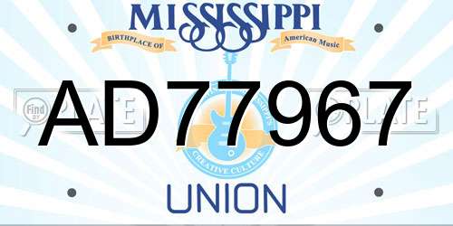 AD77967 Mississippi License Plate