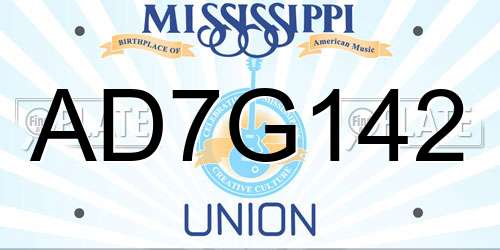 AD7G142 Mississippi License Plate