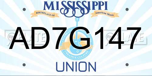 AD7G147 Mississippi License Plate