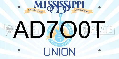 AD7O0T Mississippi License Plate