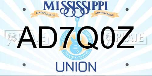 AD7Q0Z Mississippi License Plate