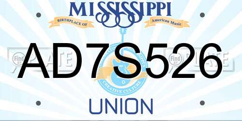 AD7S526 Mississippi License Plate